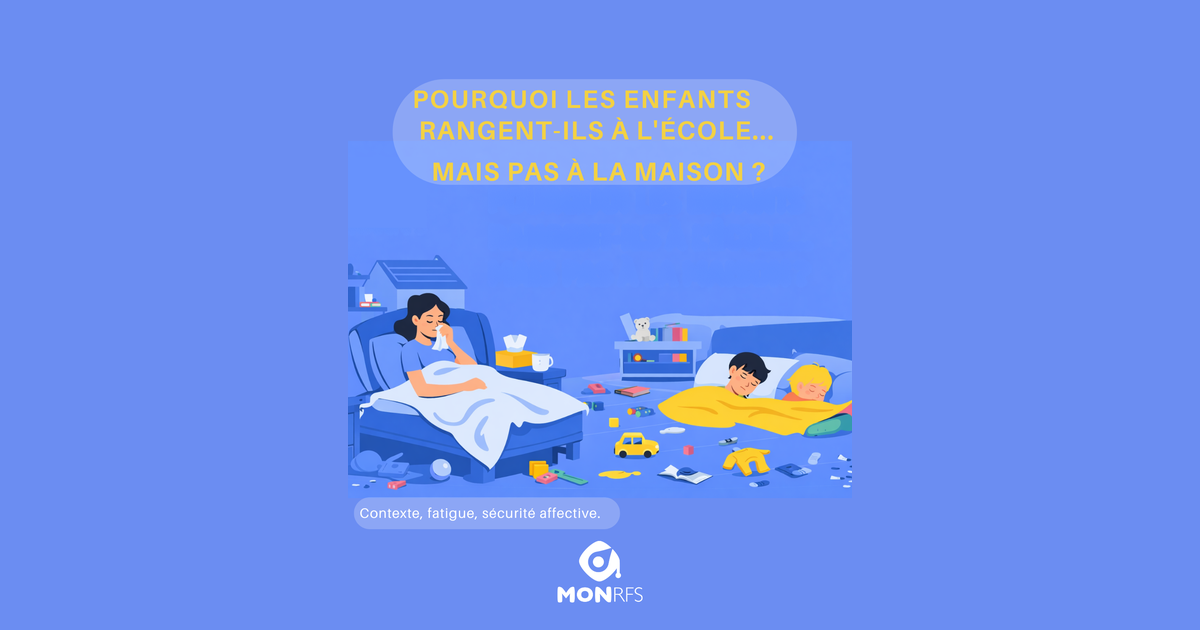Pourquoi les enfants rangent à l'école mais pas à la maison — contexte, fatigue et sécurité affective — infographie MonRFS